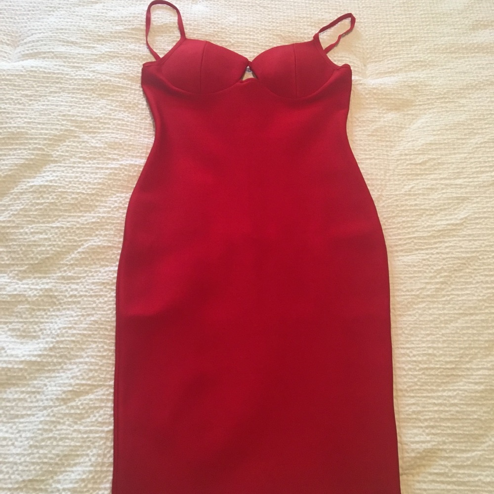 Hot Miami Styles Red Bodycon Midi Dress Size L